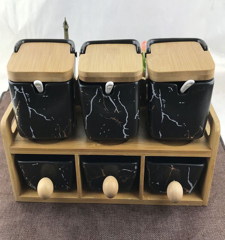 Japanese-style Ceramic Seasoning Jar Kitchen Utensils Set.